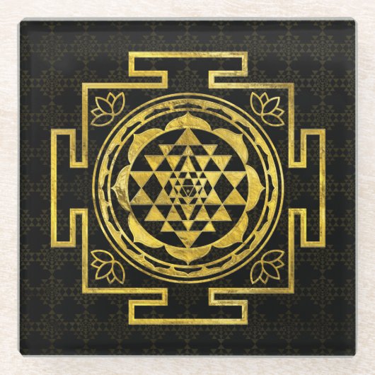 Golden Sri Yantra/Sri Chakra Glazen Onderzetter (Voorkant)