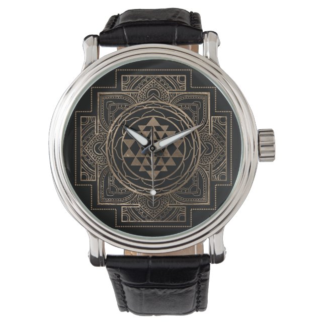 Golden Sri Yantra/Sri Chakra in lotus Horloge (Voorkant)