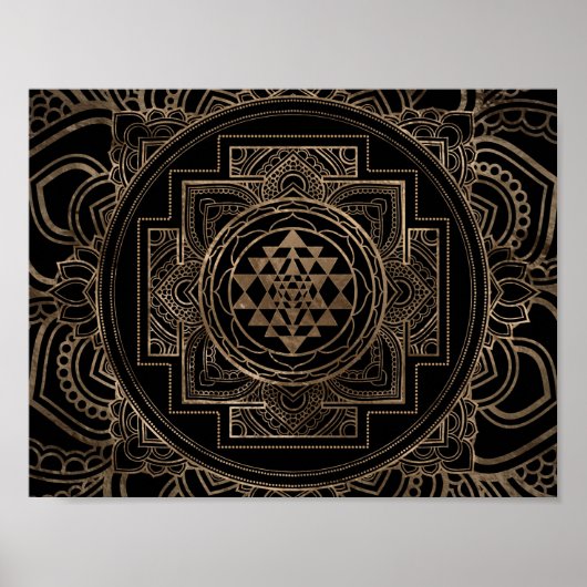 Golden Sri Yantra/Sri Chakra in lotus Poster (Voorkant)