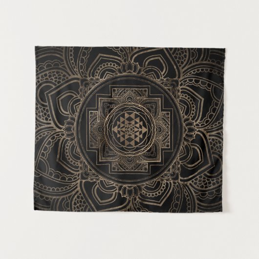 Golden Sri Yantra/Sri Chakra in lotus Wandkleed (Voorkant (horizontaal))