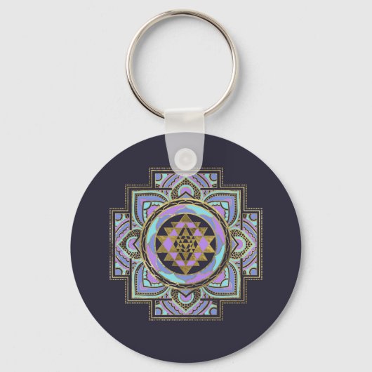 Golden Sri Yantra/Sri Chakra in pastellotus Sleutelhanger (Voorkant)