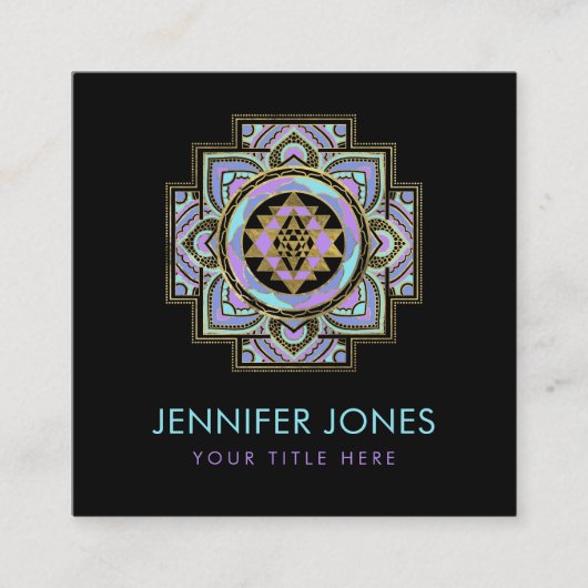 Golden Sri Yantra/Sri Chakra in pastellotus Vierkante Visitekaartje (Voorkant)