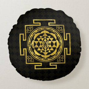 Golden Sri Yantra/Sri Chakra Rond Kussen