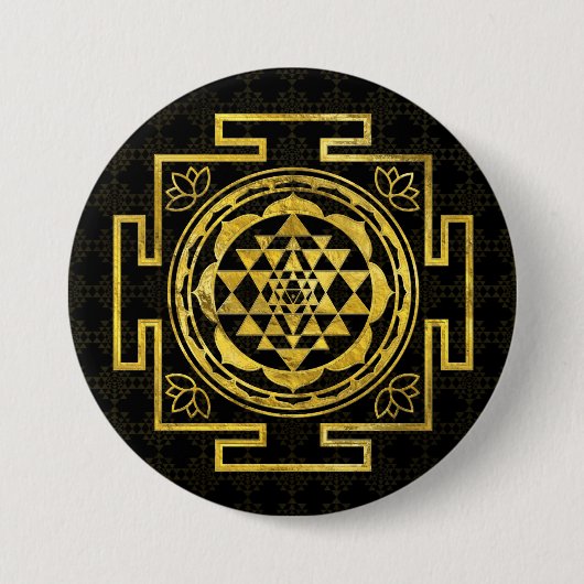 Golden Sri Yantra/Sri Chakra Ronde Button 7,6 Cm (Voorkant)