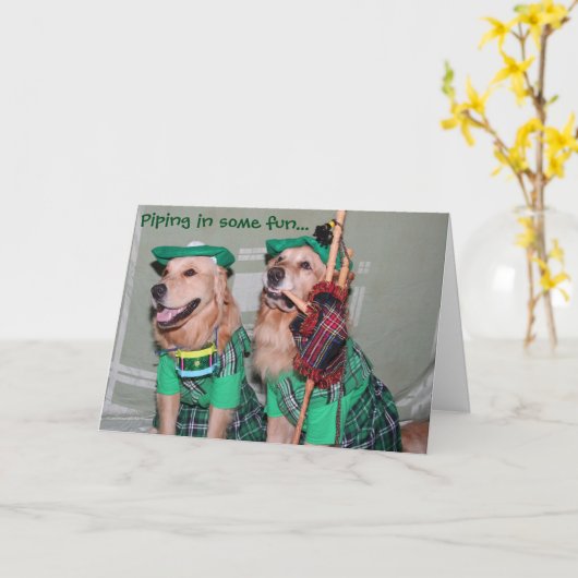 Golden St. Patrick's Day Bagpipers Kaart (Gele Bloem)