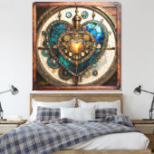 Golden Stained Glass Heart Steampunk Series Canvas Afdruk (Insitu (Slaapkamer))