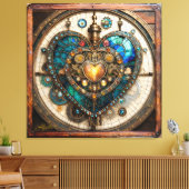 Golden Stained Glass Heart Steampunk Series Canvas Afdruk (Insitu (Woonkamer))