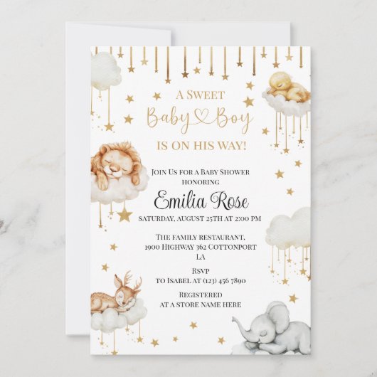 Golden Star Baby Shower Sleeping Forest Animal Kaart (Voorkant)