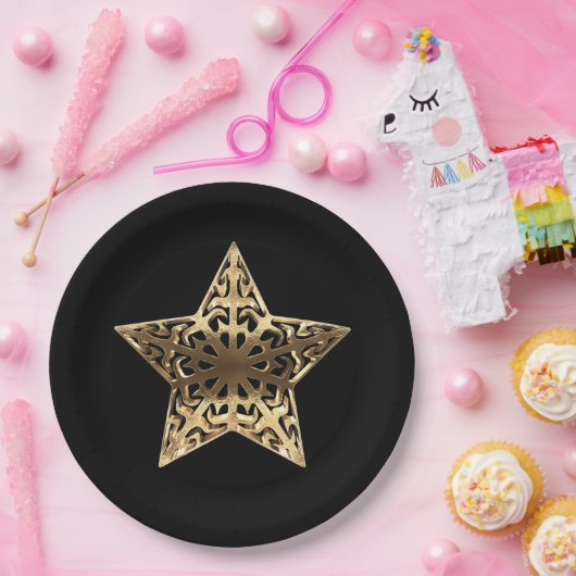 Golden Star Black en Gold Festive Elegant Papieren Bordje (Feest)