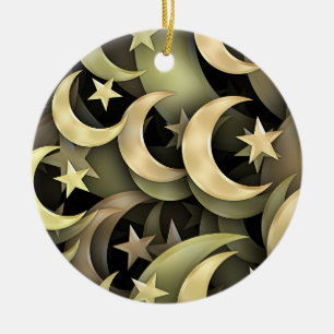 Golden Star en Crescent Keramisch Ornament