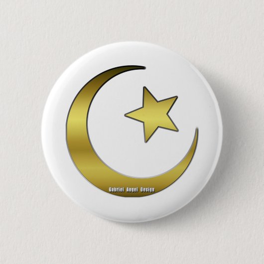 Golden Star en Crescent Ronde Button 5,7 Cm (Voorkant)