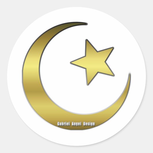 Golden Star en Crescent Ronde Sticker (Voorkant)