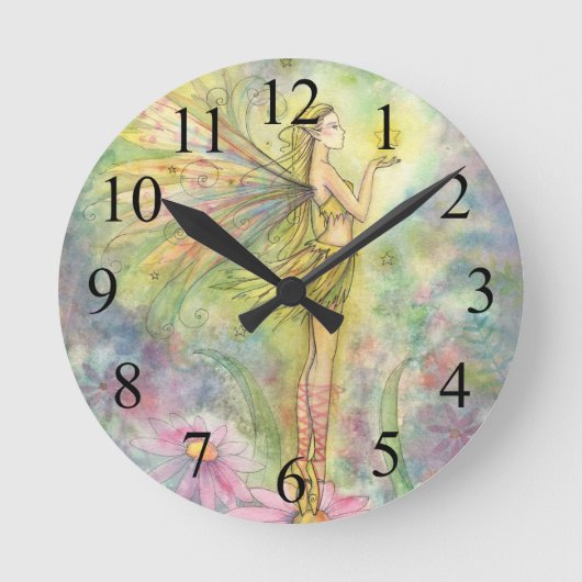 Golden Star Fairy Fantasy Art Clock Ronde Klok (Voorkant)