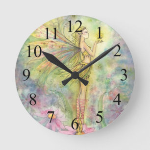 Golden Star Fairy Fantasy Art Clock Ronde Klok