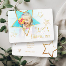Golden Star Fun Photo Birthday Party Invitation