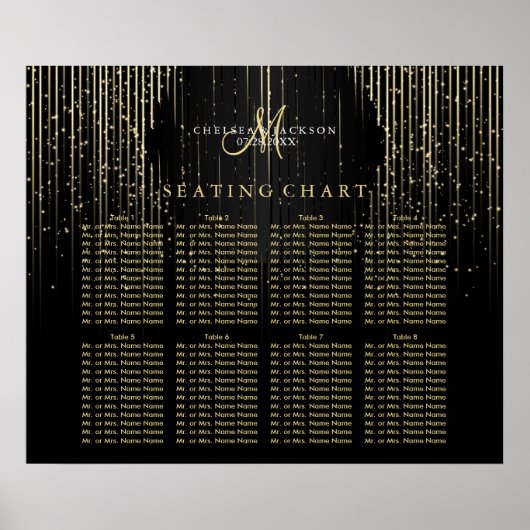 Golden Star Lights en Black - Seating Chart Poster (Voorkant)