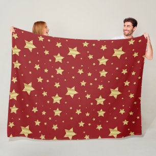 Golden Star op Red Fleece Blanket Deken