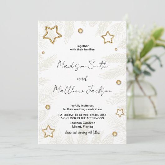 Golden Star Pine bruiloft uitnodigingen (Staand voorkant)