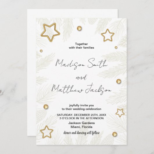 Golden Star Pine bruiloft uitnodigingen (Voorkant / Achterkant)