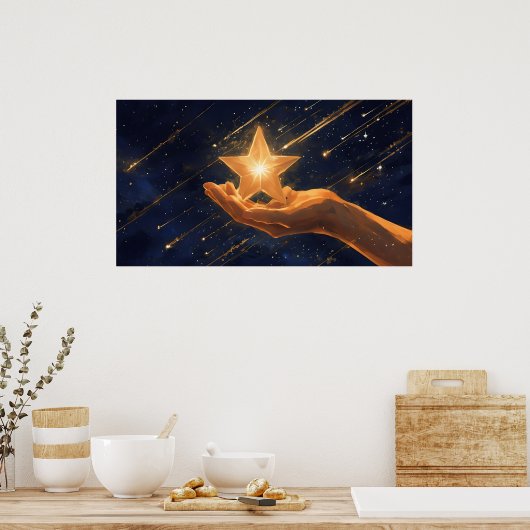Golden Star Poster - Dromerige hemelse kunst (Keuken)