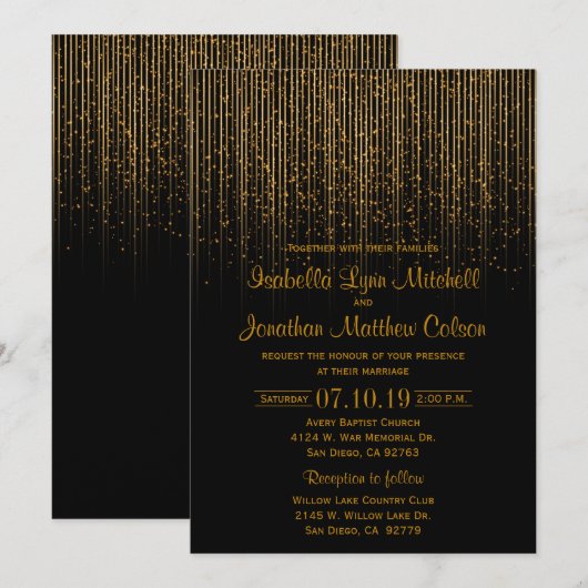 Golden Star Shower en Black Wedding Design Kaart (Voorkant / Achterkant)