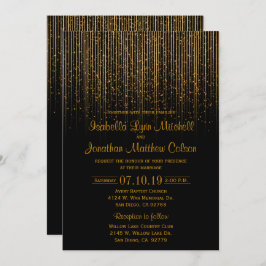 Golden Star Shower en Black Wedding Design Kaart