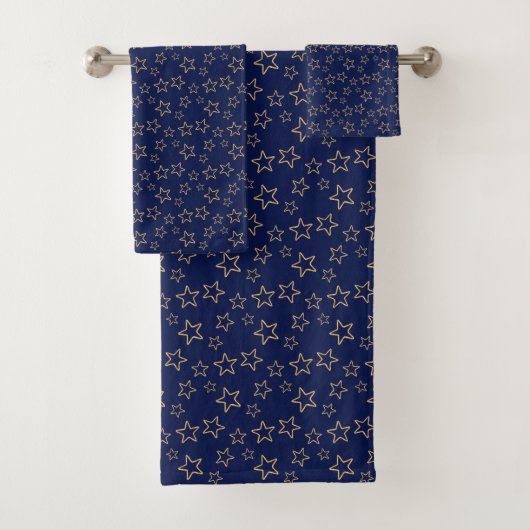 Golden Star Silhouettes op Navy Blue Bad Handdoek (Insitu)