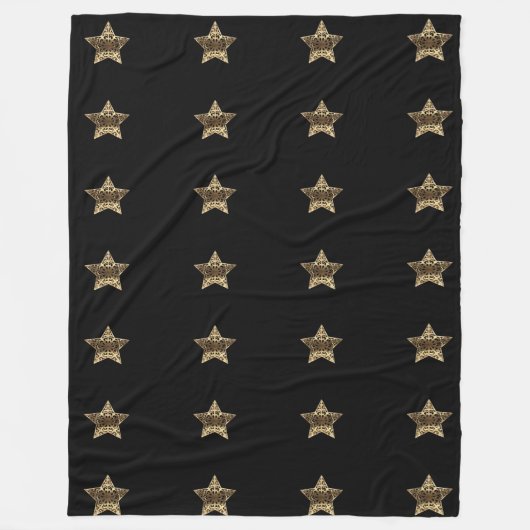 Golden Star Striped Pattern Black en Gold Fleece Deken (Voorkant)