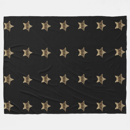 Golden Star Striped Pattern Black en Gold Fleece Deken (Voorkant (Horizontaal))