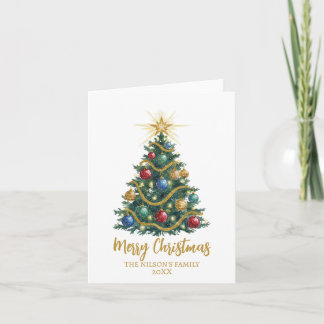 Golden Star watercolor Christmas Tree Card Feestdagen Kaart