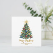Golden Star watercolor Christmas Tree Card Feestdagenkaart (Staand voorkant)