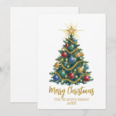 Golden Star watercolor Christmas Tree Card Feestdagenkaart (Voorkant / Achterkant)