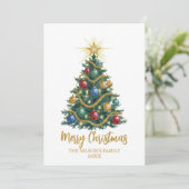 Golden Star watercolor Christmas Tree Card Feestdagenkaart (Staand voorkant)