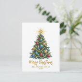 Golden Star watercolor Christmas Tree Card Feestdagenkaart (Staand voorkant)