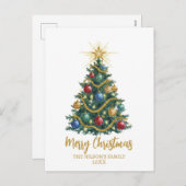 Golden Star watercolor Christmas Tree Card Feestdagenkaart (Voorkant / Achterkant)