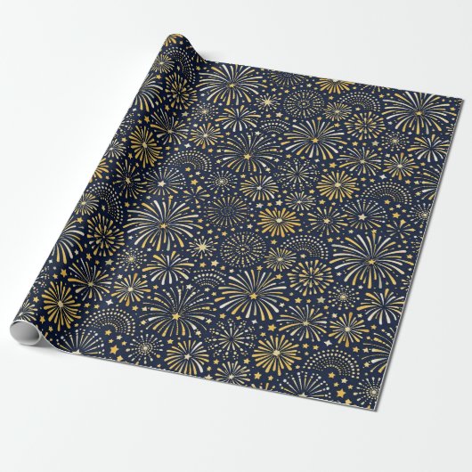 Golden Starburst Fireworks Pattern Cadeaupapier (Uitgerold)