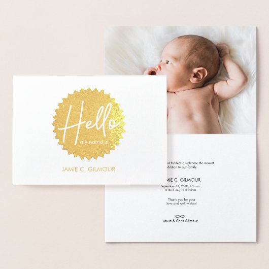 Golden Starburst: Gepersonaliseerde geboorteaankon Folie Kaarten (Display)