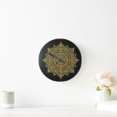 Golden Starburst Mandala on Black Ronde Klok (Huis)