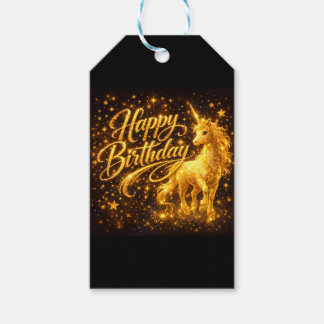 Golden Stardust Birthday — Fantasy Unicorn Cadeaulabel