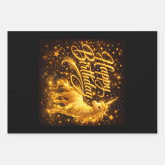 Golden Stardust Birthday — Fantasy Unicorn Inpakpapier Vel