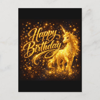 Golden Stardust Birthday — Fantasy Unicorn  Uitnodiging Briefkaart