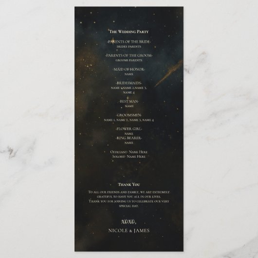 Golden Stardust Eclipse Hemelse bruiloft programma (Achterkant)