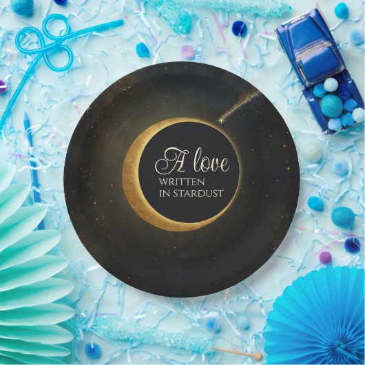 Golden Stardust Eclipse Hemelse Huwelijk Papieren Bordje (Feest)
