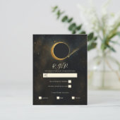Golden Stardust Eclipse Hemelse Huwelijk RSVP Kaart (Staand voorkant)