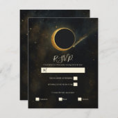 Golden Stardust Eclipse Hemelse Huwelijk RSVP Kaart (Voorkant / Achterkant)