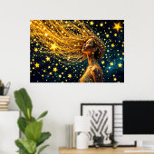 Golden stardust mode beauty girl glow sky poster (Thuiskantoor)