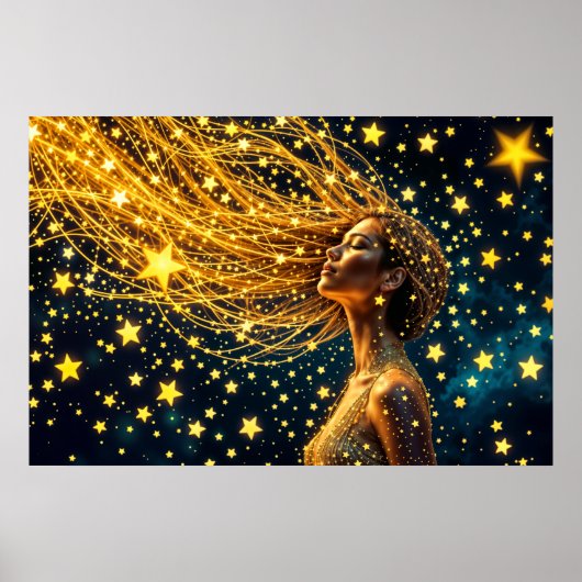 Golden stardust mode beauty girl glow sky poster (Voorkant)
