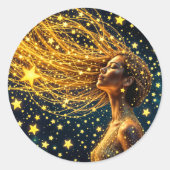 Golden stardust mode beauty girl glow sky ronde sticker (Voorkant)