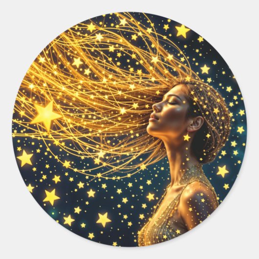 Golden stardust mode beauty girl glow sky ronde sticker (Voorkant)