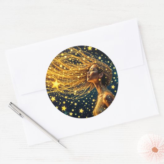 Golden stardust mode beauty girl glow sky ronde sticker (Envelop)
